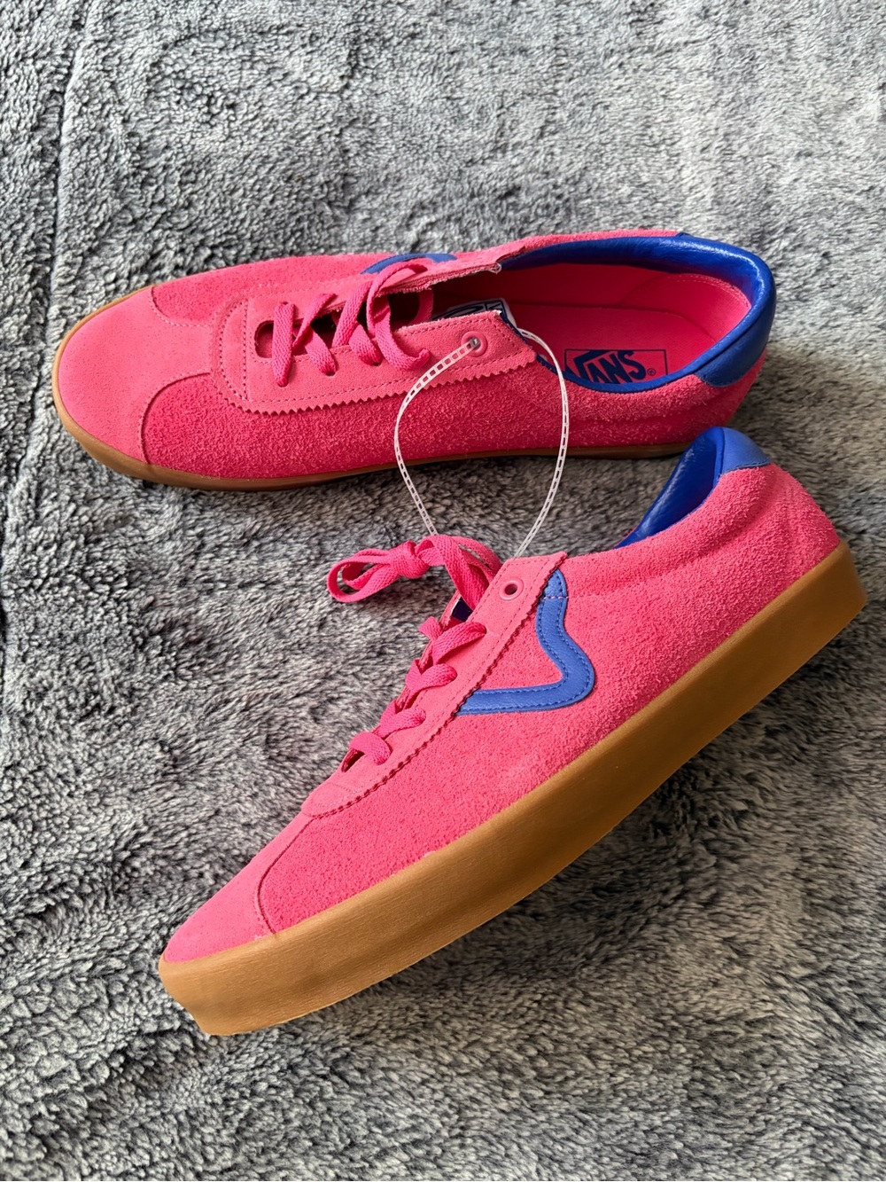 Vans Pink Suede Low-Top Sneakers with Blue Trim